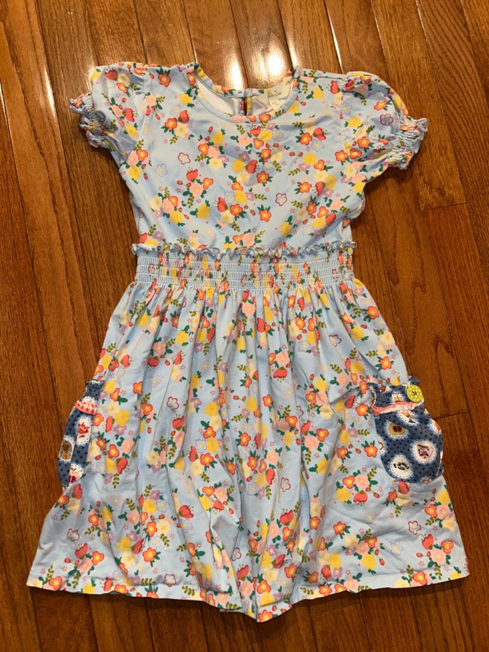 Matilda Jane Girls Light Blue Floral Smocked Waist Dress, Size 6